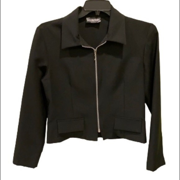 𝅺inclinations Retro 80s Cropped Black Zippered Jacket Sz Large - Picture 3 of 10